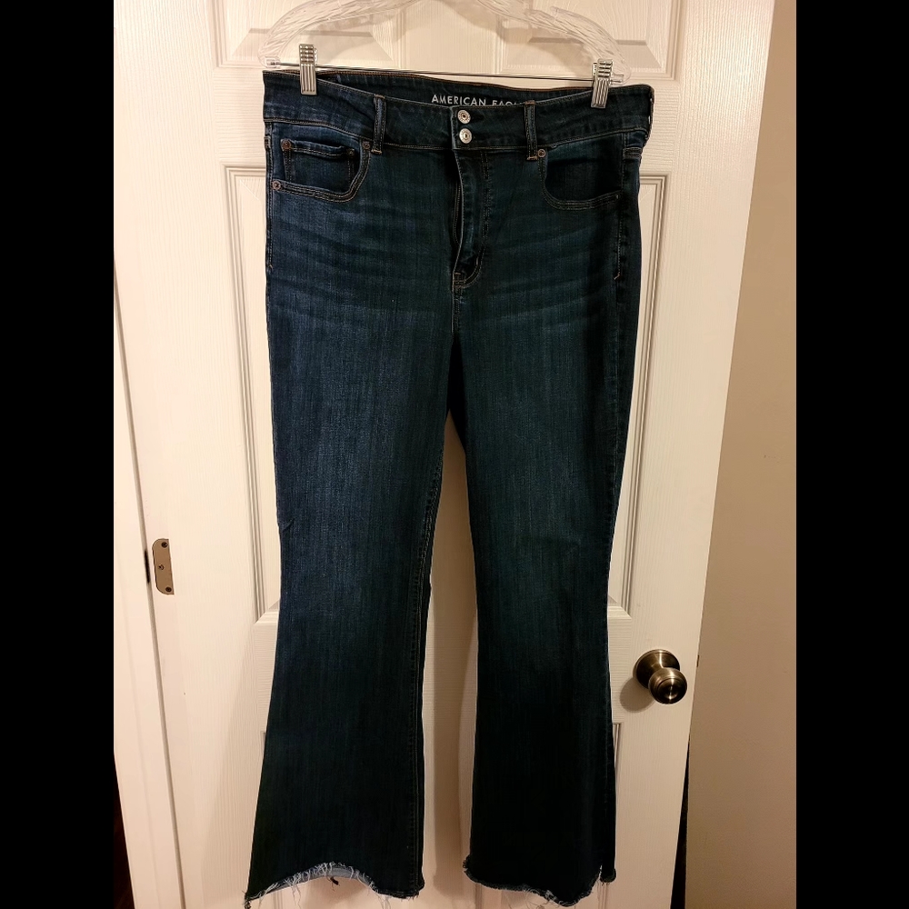 AE High-Waisted Artist Flare Jean · Super Stretch. Ripped Ankle Hem